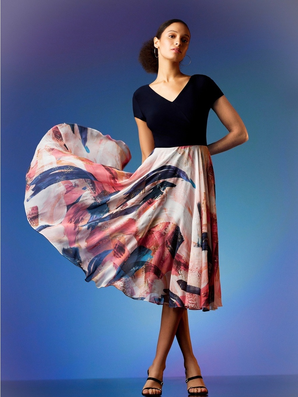 Joseph Ribkoff Abstract Print Midi Skirt in Multi-Color
